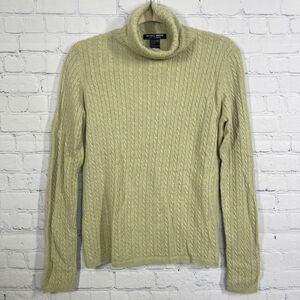 Mariele Waithe Sweater Cashmere Women Large Chunky Cable Knit Green Turtle Neck